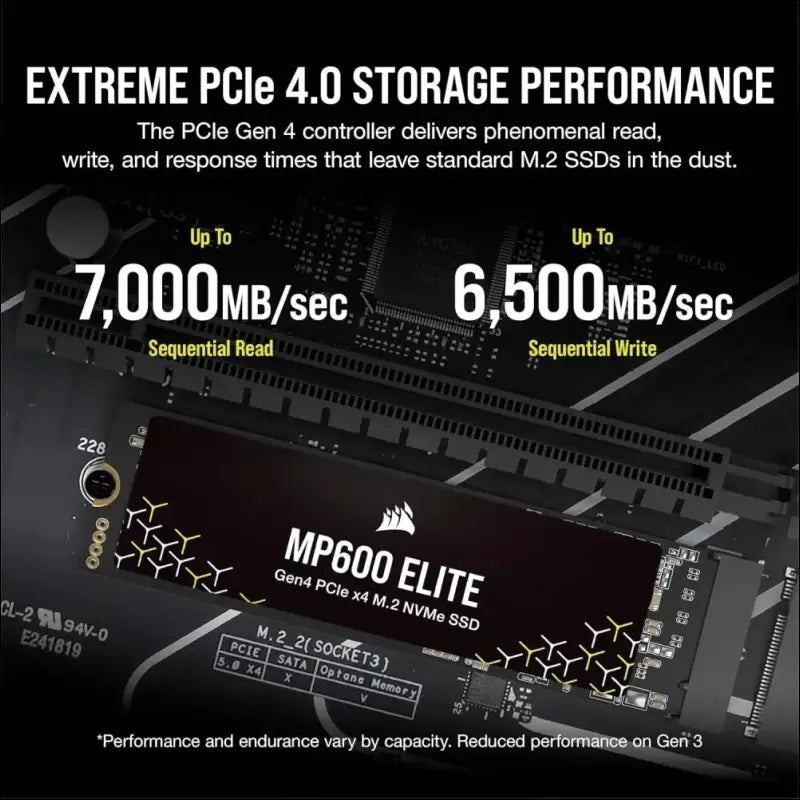 CORSAIR MP600 Elite 1TB M.2 PCIe Gen4 x4 NVMe SSD with Included Heatsink – M.2 2280 – Up to 7,000MB/sec Sequential Read – High-Density 3D TLC NAND – Black