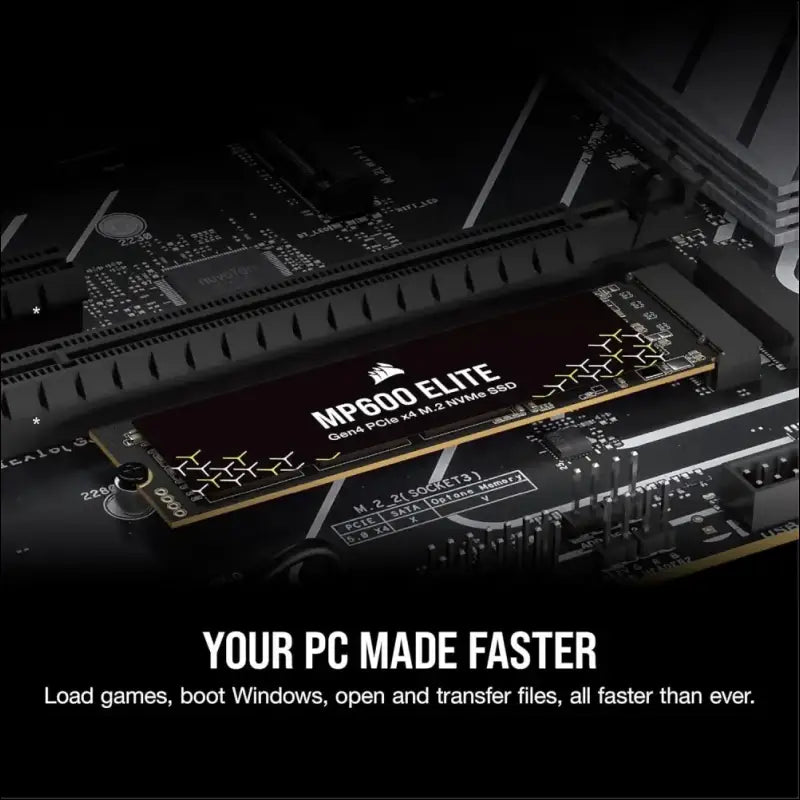 CORSAIR MP600 Elite 1TB M.2 PCIe Gen4 x4 NVMe SSD with Included Heatsink – M.2 2280 – Up to 7,000MB/sec Sequential Read – High-Density 3D TLC NAND – Black
