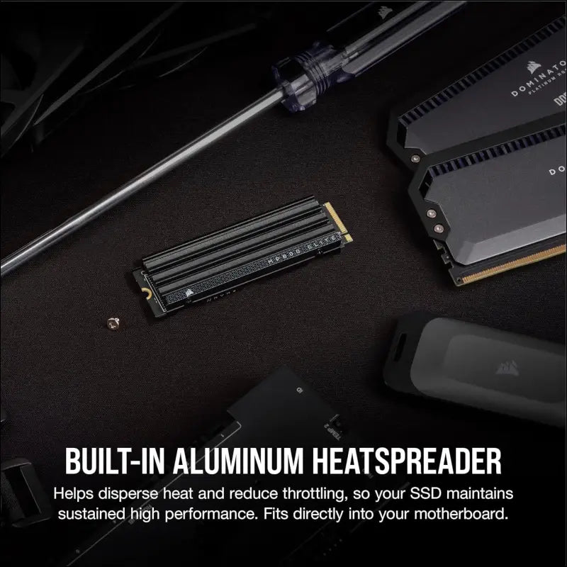 CORSAIR MP600 Elite 2TB M.2 PCIe Gen4 x4 NVMe SSD with Included Heatsink – M.2 2280 – Up to 7,000MB/sec Sequential Read – High-Density 3D TLC NAND – Black