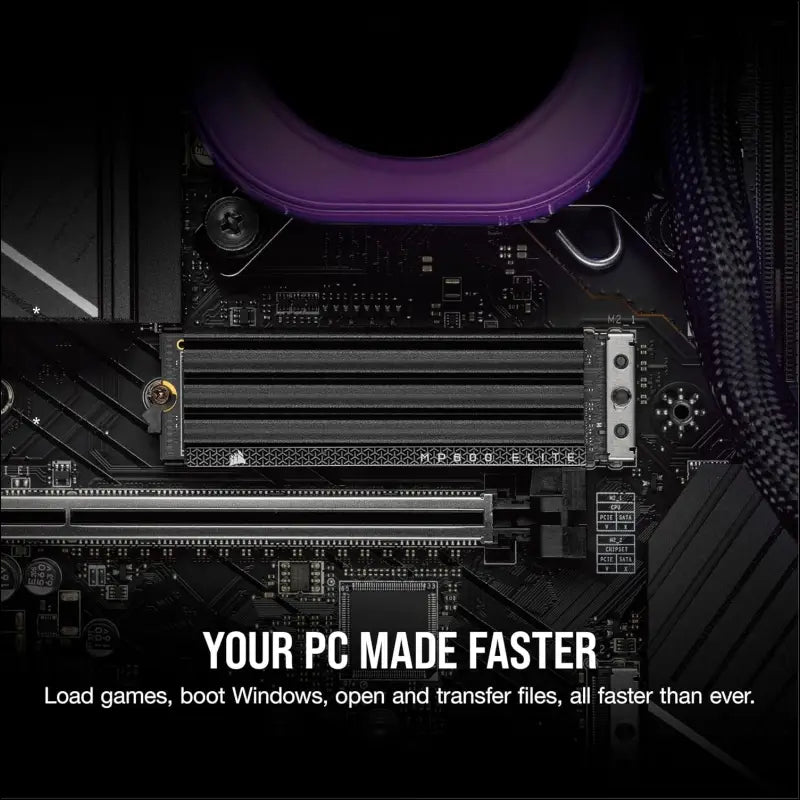 CORSAIR MP600 Elite 2TB M.2 PCIe Gen4 x4 NVMe SSD with Included Heatsink – M.2 2280 – Up to 7,000MB/sec Sequential Read – High-Density 3D TLC NAND – Black