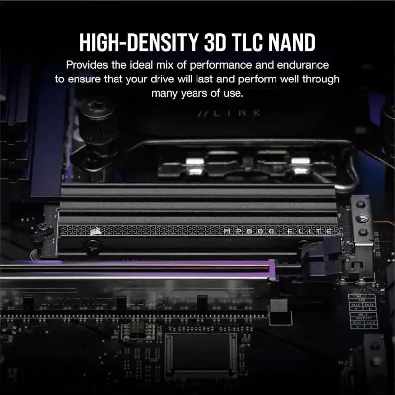 CORSAIR MP600 Elite 2TB M.2 PCIe Gen4 x4 NVMe SSD with Included Heatsink – M.2 2280 – Up to 7,000MB/sec Sequential Read – High-Density 3D TLC NAND – Black