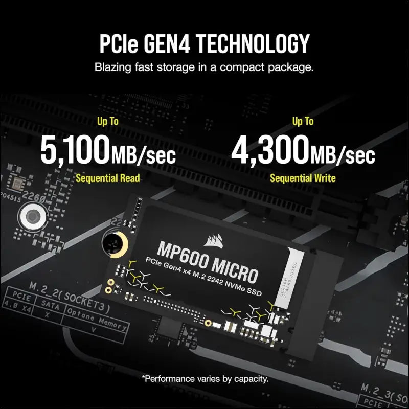 CORSAIR MP600 Micro 2TB M.2 NVMe PCIe x4 Gen4 SSD – M.2 2242 – Up to 7,000MB/sec Sequential Read – High-Density 3D TLC NAND – Compatible with Lenovo Legion Go and Thin PCIe 4.0...