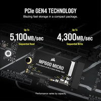 CORSAIR MP600 Micro 2TB M.2 NVMe PCIe x4 Gen4 SSD – M.2 2242 – Up to 7,000MB/sec Sequential Read – High-Density 3D TLC NAND – Compatible with Lenovo Legion Go and Thin PCIe 4.0...