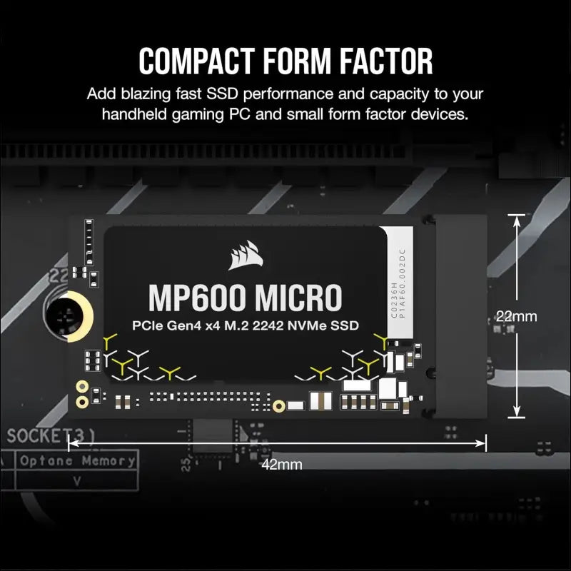 CORSAIR MP600 Micro 2TB M.2 NVMe PCIe x4 Gen4 SSD – M.2 2242 – Up to 7,000MB/sec Sequential Read – High-Density 3D TLC NAND – Compatible with Lenovo Legion Go and Thin PCIe 4.0...