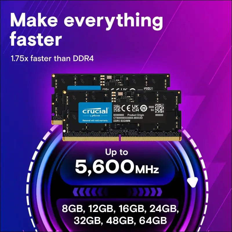 Crucial DDR5 5600MT/s Laptop Memory, 96GB(2x48GB)