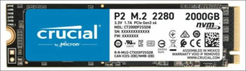 Crucial P2 2TB NVMe PCIe M.2 2280 up to 2400 MB/s Read, 1900 MB/s Write