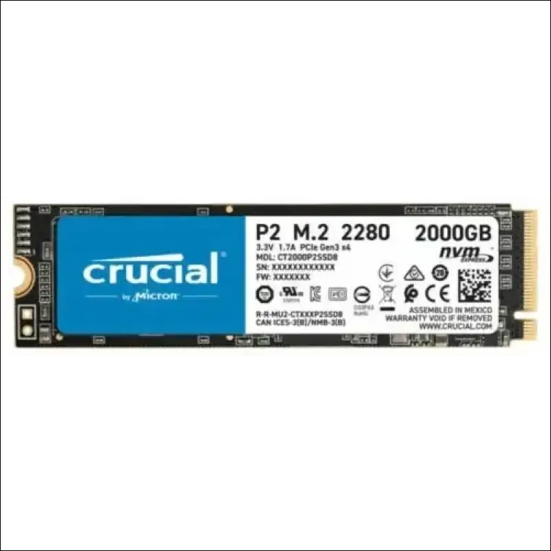 Crucial P2 2TB NVMe PCIe M.2 2280 up to 2400 MB/s Read, 1900 MB/s Write