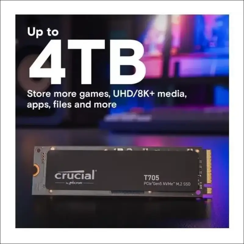 Crucial T705 1TB Gen5 NVMe SSD - 13600/10200 MB/s R/W 600TBW 1400K IOPs 1.5M