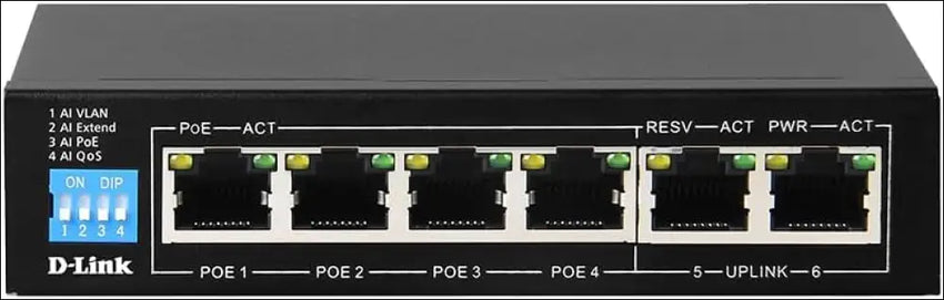 D-Link DGS-F1006P-E 6-Port Gigabit PoE Switch with 4 Long Reach Ports 2 Uplink Ports 60W PoE Budget 5 Port Gigabit