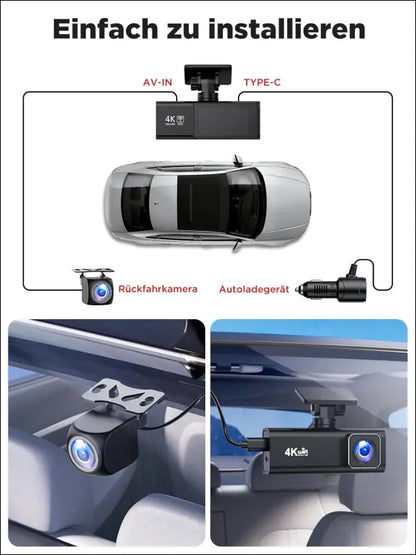 Dash Cam Car, 4K + 1080P Dash Cam Car Front Rear, WiFi Dash Cam with 64GB SD Card, Dual Car Camera with Night Vision, 170° Wide Angle WDR, G-Sensor, Loop Recording, App Control,...