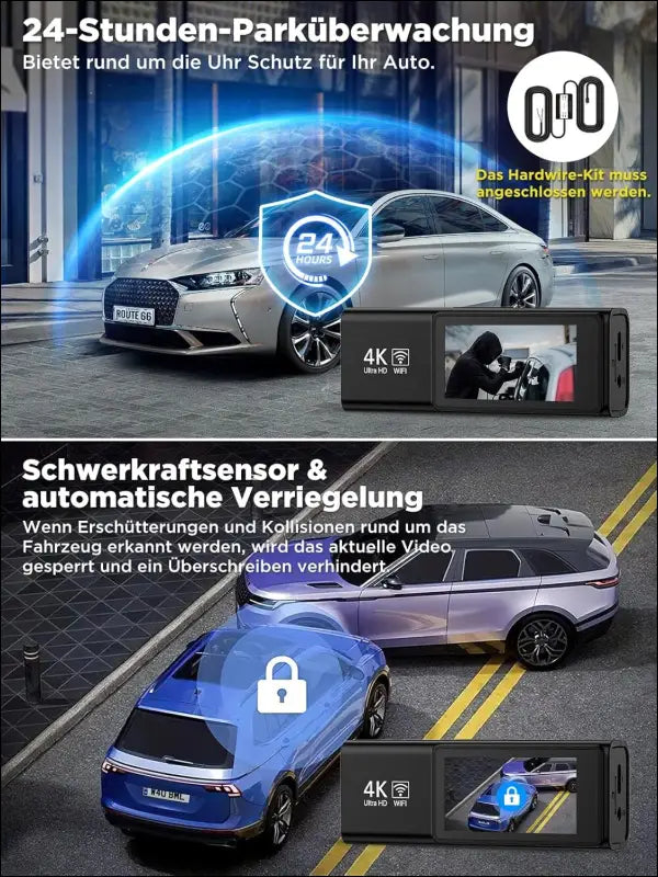 Dash Cam Car, 4K + 1080P Dash Cam Car Front Rear, WiFi Dash Cam with 64GB SD Card, Dual Car Camera with Night Vision, 170° Wide Angle WDR, G-Sensor, Loop Recording, App Control,...