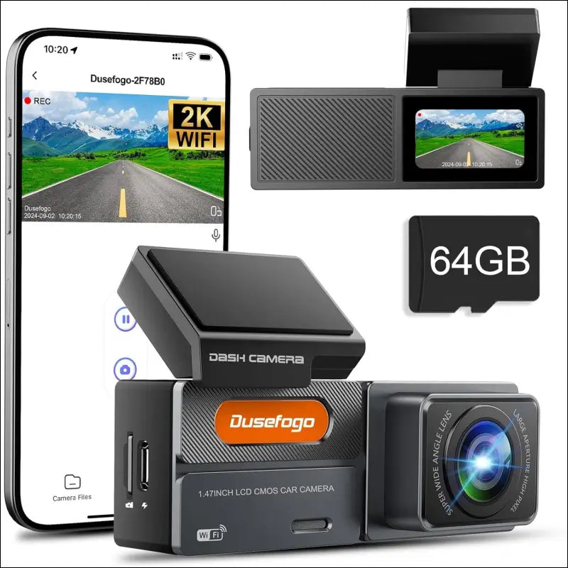 Dash Cam Car Front 2K with WiFi & Dash Cam Car 64GB Card, Super Night Vision, 170° Wide Angle WDR, G-Sensor, Loop Recording, Car Camera App Control, IPS Screen, 24-Hour Parking...