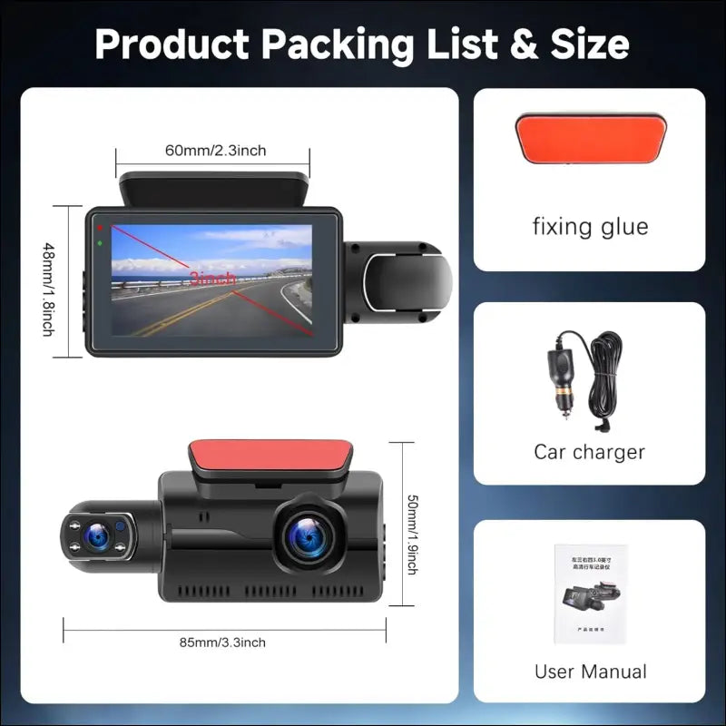 Dash Cam Car Front Indoor, Hodozzy 1440P Dual Dash Cam with Night Vision, 360° Dash Cam for Car with Loop Recording, Motion Detection, 24h Parking Monitoring, 3 Inch IPS Screen...