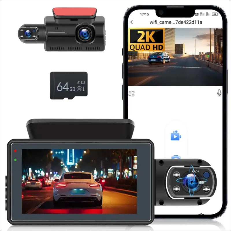 Dash Cam Car Front Indoor, Hodozzy 1440P Dual Dash Cam with Night Vision, 360° Dash Cam for Car with Loop Recording, Motion Detection, 24h Parking Monitoring, 3 Inch IPS Screen...