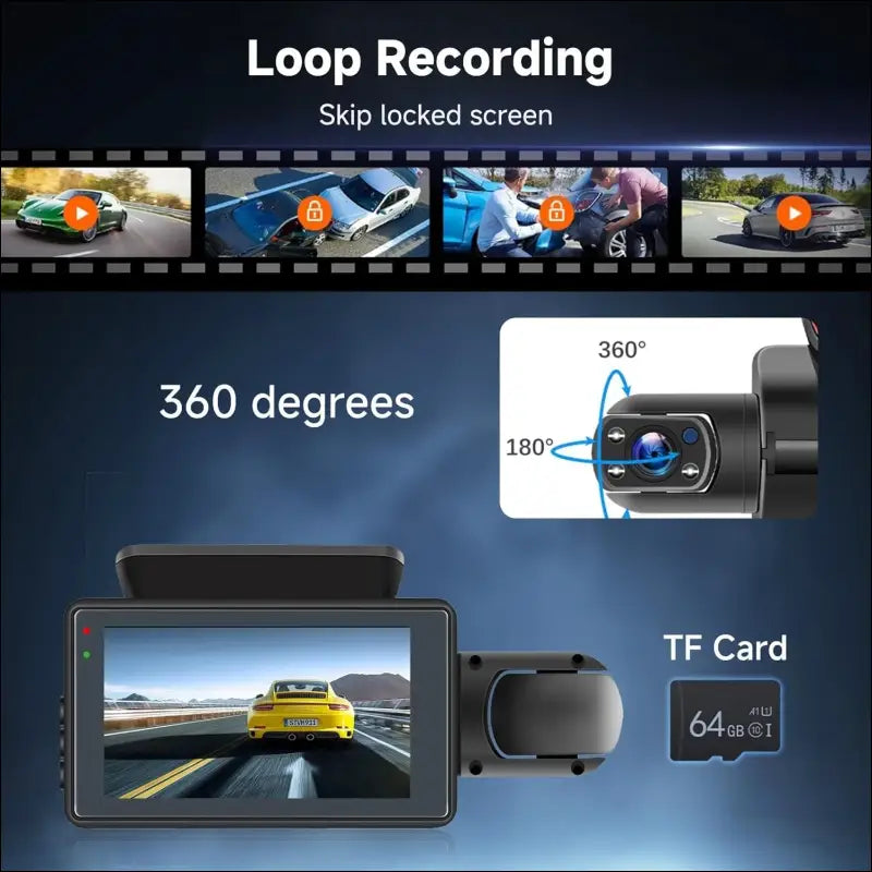 Dash Cam Car Front Indoor, Hodozzy 1440P Dual Dash Cam with Night Vision, 360° Dash Cam for Car with Loop Recording, Motion Detection, 24h Parking Monitoring, 3 Inch IPS Screen...