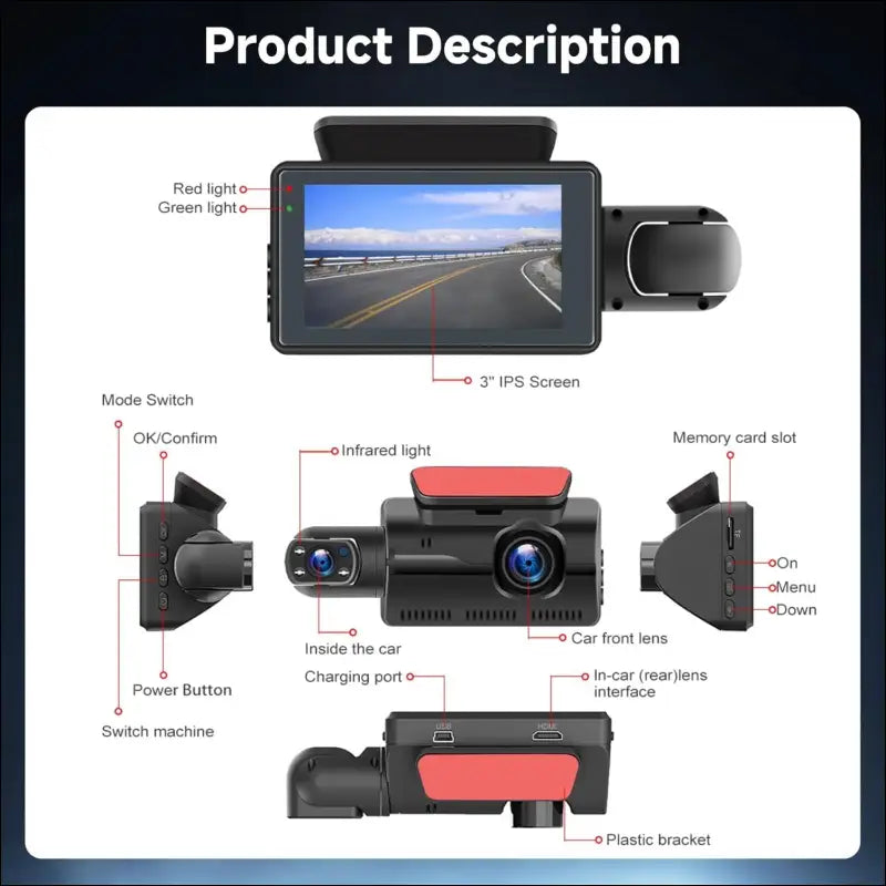 Dash Cam Car Front Indoor, Hodozzy 1440P Dual Dash Cam with Night Vision, 360° Dash Cam for Car with Loop Recording, Motion Detection, 24h Parking Monitoring, 3 Inch IPS Screen...
