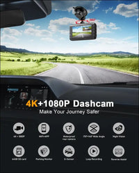 Dash Cam Car Front Rear 4K, WiFi Dash Cam with 64GB SD Card, Dash Cam Car with Reversing Assistant, Night Vision, 170° + 140° Wide Angle, 3 Inch IPS, Parking Monitoring,...