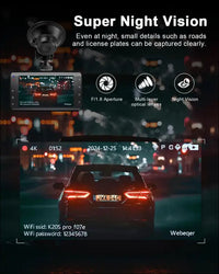 Dash Cam Car Front Rear 4K, WiFi Dash Cam with 64GB SD Card, Dash Cam Car with Reversing Assistant, Night Vision, 170° + 140° Wide Angle, 3 Inch IPS, Parking Monitoring,...