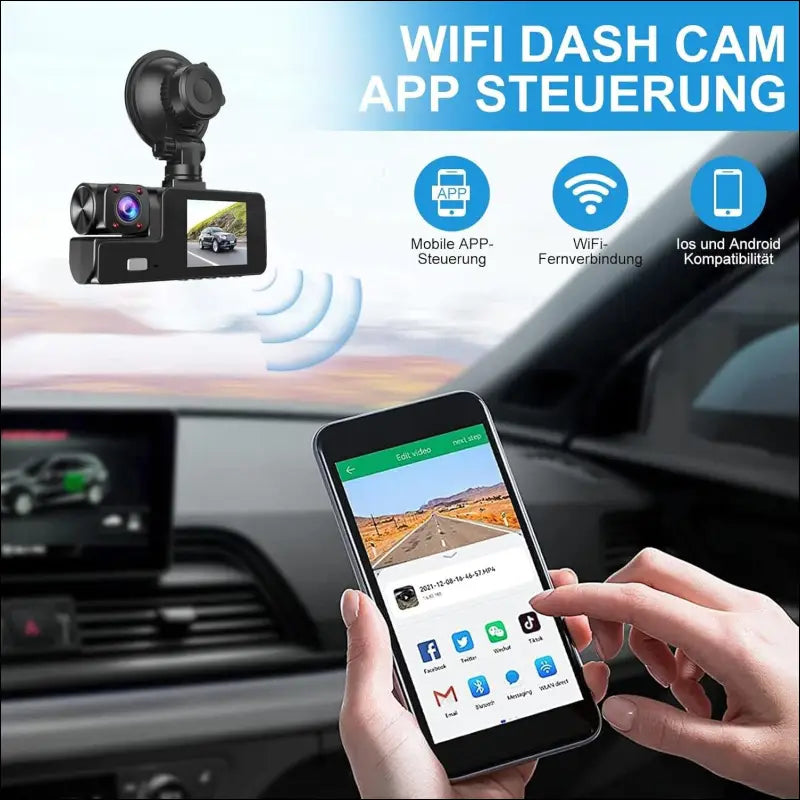 Dash Cam Car Front Rear and Indoor 1080P Full HD with 64GB SD Card, Car Camera with Parking Monitoring, Motion Detection, Infrared Night Vision, Loop Recording, WDR, Wide Angle...