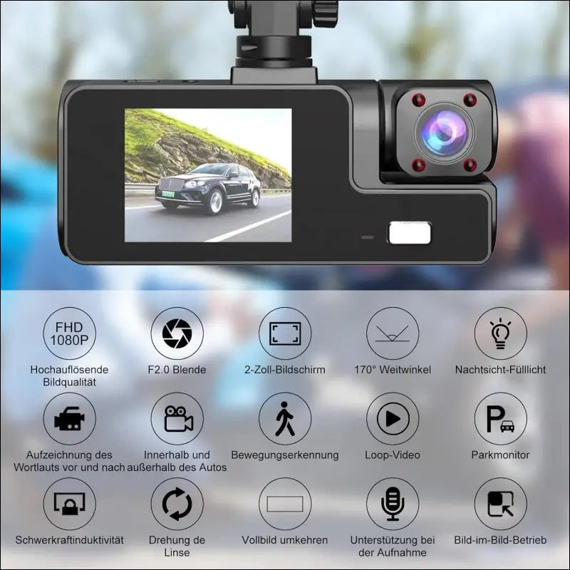 Dash Cam Car Front Rear and Indoor 1080P Full HD with 64GB SD Card, Car Camera with Parking Monitoring, Motion Detection, Infrared Night Vision, Loop Recording, WDR, Wide Angle...