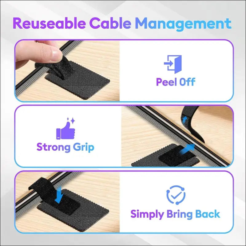 Desk Cable Managment Under Desk, 【Hold 15 Cord】【Ultra Adhesion】Hook and Loop Cord Organizer, Adjustable Long Cable Straps, Reuseable Cable Clips Hider, Household & Office...