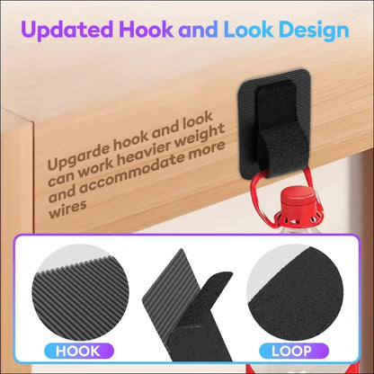 Desk Cable Managment Under Desk, 【Hold 15 Cord】【Ultra Adhesion】Hook and Loop Cord Organizer, Adjustable Long Cable Straps, Reuseable Cable Clips Hider, Household & Office...