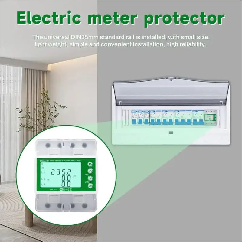 DEWIN Electricity Meter, 3 Phases, Three-Phase Meter, DIN Rail Tuya WiFi Photovoltaic Meter, 3 Phase Recloser Switch, Intelligent Reclosing Protector, 100 A