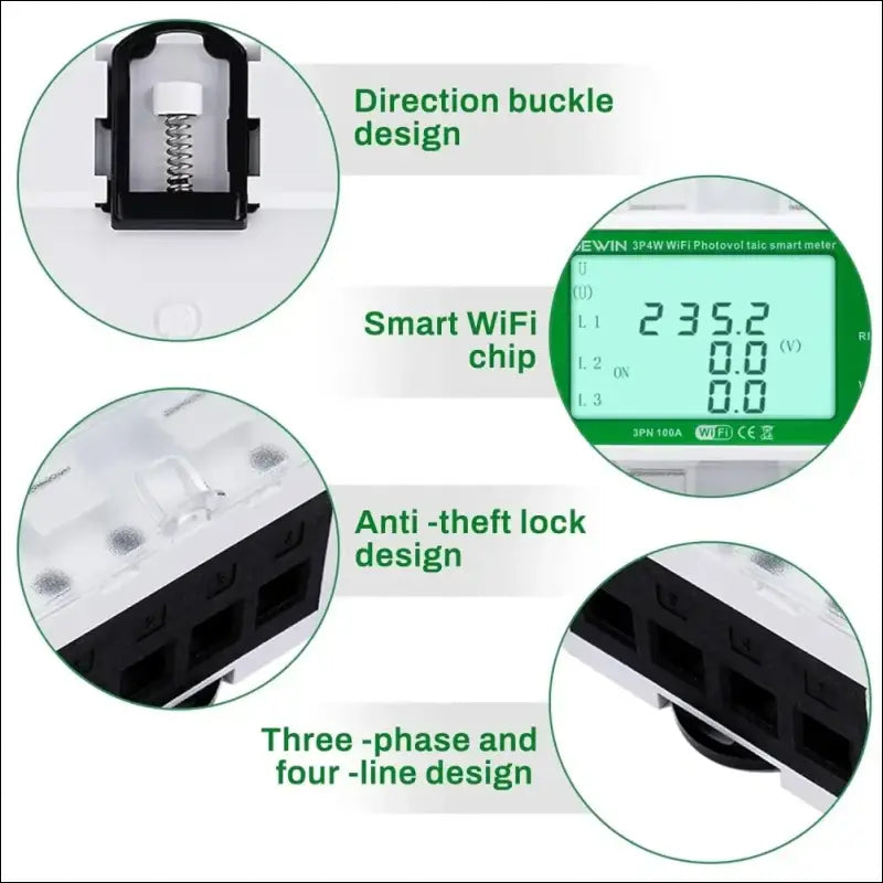 DEWIN Electricity Meter, 3 Phases, Three-Phase Meter, DIN Rail Tuya WiFi Photovoltaic Meter, 3 Phase Recloser Switch, Intelligent Reclosing Protector, 100 A