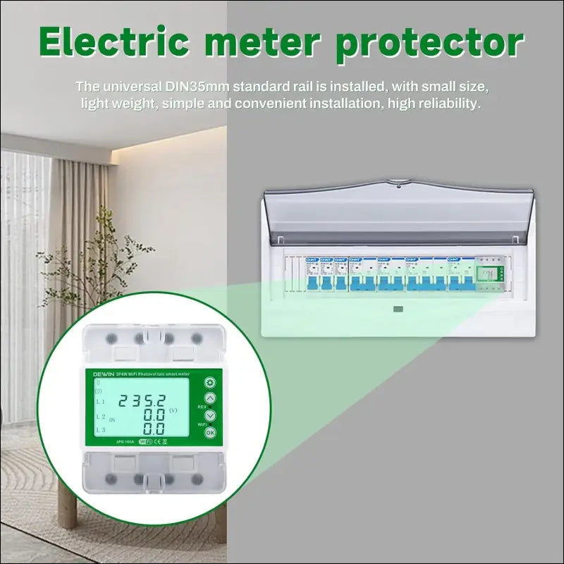 DEWIN Electricity Meter, 3 Phases, Three-Phase Meter, DIN Rail Tuya WiFi Photovoltaic Meter, 3 Phase Recloser Switch, Intelligent Reclosing Protector, 100 A