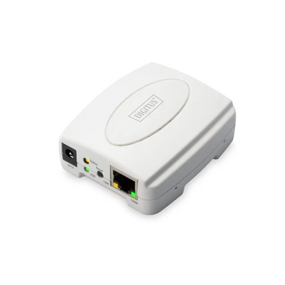 DIGITUS Fast Ethernet Print Server with Parallel Port, 1x RJ45, 1x DB-36-pin Male, Printer Server, DHCP Capable, TCP/IP, Easy Installation, Includes Power Supply, White
