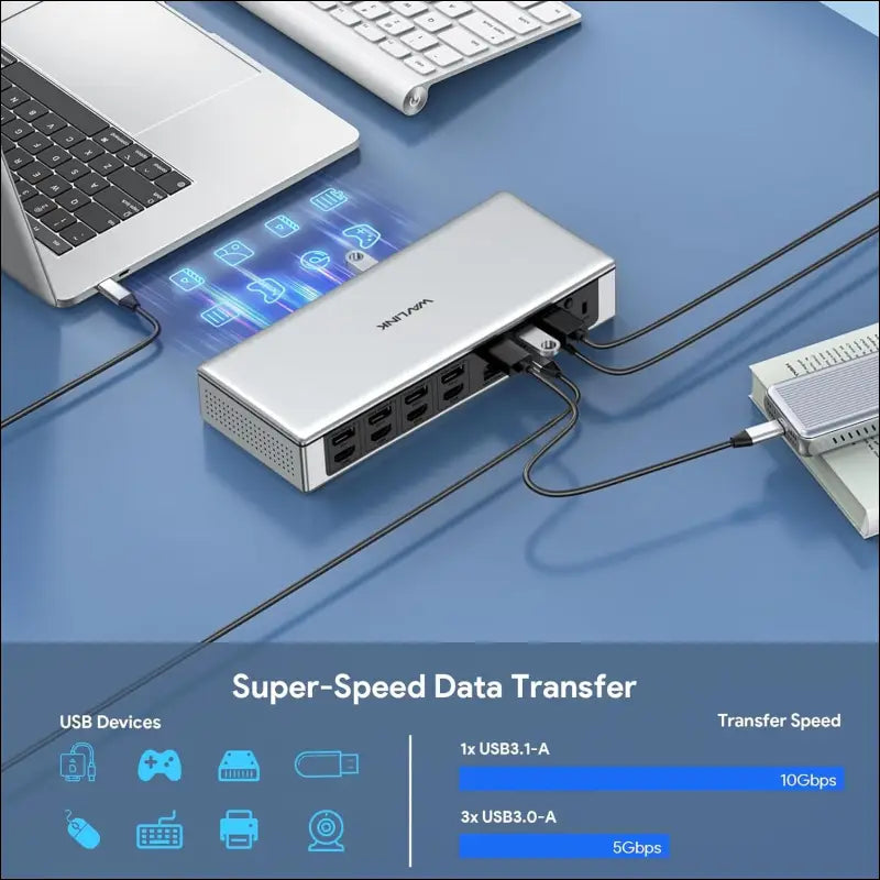 Displaylink Docking Station 4 Monitors (5K/4K@60Hz), Quad Displays for M1/M2/M3 Mac, Windows with PD 100W, 4X HDMI, 4X DP, 2.5G Ethernet, USB-A/USB-C, SD/TF 4.0, Audio.