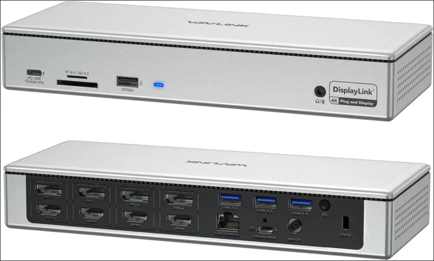 Displaylink Docking Station 4 Monitors (5K/4K@60Hz), Quad Displays for M1/M2/M3 Mac, Windows with PD 100W, 4X HDMI, 4X DP, 2.5G Ethernet, USB-A/USB-C, SD/TF 4.0, Audio.