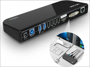 DisplayLink Universal Laptop Docking Station, USB 3.0/C Dual Video Monitor Supports HDMI/DVI/VGA to 2048 × 1152, Gigabit Ethernet, Audio Output/Inpu
