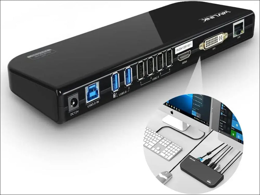 DisplayLink Universal Laptop Docking Station, USB 3.0/C Dual Video Monitor Supports HDMI/DVI/VGA to 2048 × 1152, Gigabit Ethernet, Audio Output/Inpu to 6 USB Ports for Laptop/Ultrabook/PCs