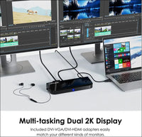 DisplayLink Universal Laptop Docking Station, USB 3.0/C Dual Video Monitor Supports HDMI/DVI/VGA to 2048 × 1152, Gigabit Ethernet, Audio Output/Inpu to 6 USB Ports for Laptop/Ultrabook/PCs