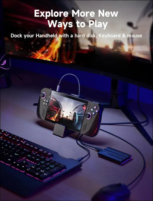 Docking Station for ROG Ally X/ROG Ally/Steam Deck/Legion Go, 6-in-1 ROG Ally X Dock with HDMI 4K@120Hz, Gigabit Ethernet, Dual USB-A 3.2 Gen 1, USB-C 3.2 Gen 1 and PD 100W Charging - HB0609