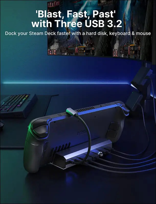 Docking Station for Steam Deck, 7-in-1 Steam Deck Dock with HDMI 4K@60Hz, DisplayPort, Gigabit Ethernet, 3 USB-A 3.0 and USB-C Charging Port Compatible with ROG Ally/Valve Steam Deck-HB0702