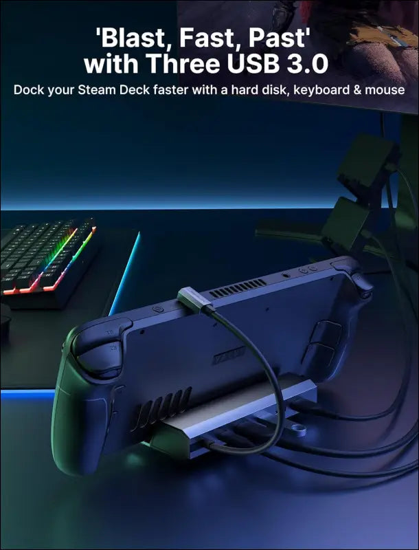 Docking Station for Steam Deck OLED 2023/ROG Ally/Legion Go, 6-in-1 Steam Deck Dock with HDMI 2.0 4K@60Hz, Gigabit Ethernet, 3 USB-A 3.0 and 100W USB-C Port, ROG Ally Dock/USB C Dock -HB0603
