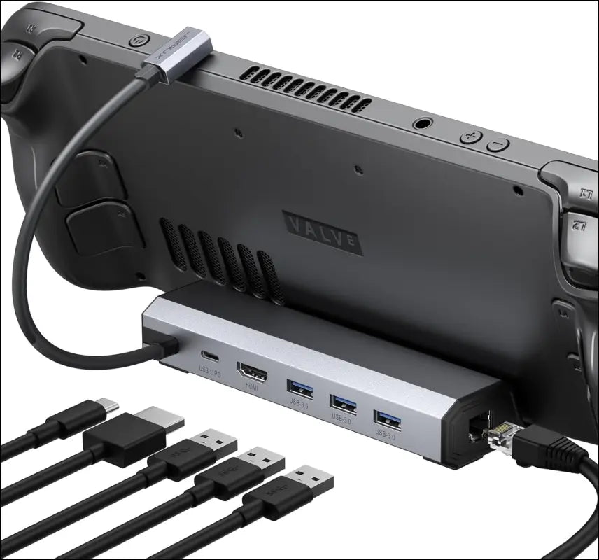 Docking Station for Steam Deck OLED 2023/ROG Ally/Legion Go, 6-in-1 Steam Deck Dock with HDMI 2.0 4K@60Hz, Gigabit Ethernet, 3 USB-A 3.0 and 100W USB-C Port, ROG Ally Dock/USB C Dock -HB0603