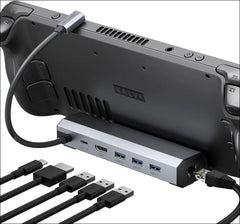 Docking Station for Steam Deck OLED 2023/ROG Ally/Legion Go, 6-in-1 Steam Deck Dock with HDMI 2.0 4K@60Hz, Gigabit Ethernet, 3 USB-A 3.0 and 100W USB-C Port, ROG Ally Dock/USB C Dock -HB0603