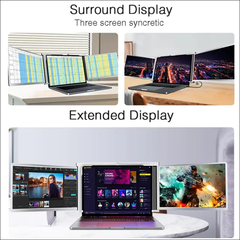 Docooler Monitor Portable Triple Laptop 13.3-15" Full HD 1080p IPS,1 Cable for 3 Monitors,Compatible with 13.3''-17.3'' MacOS Windows Android