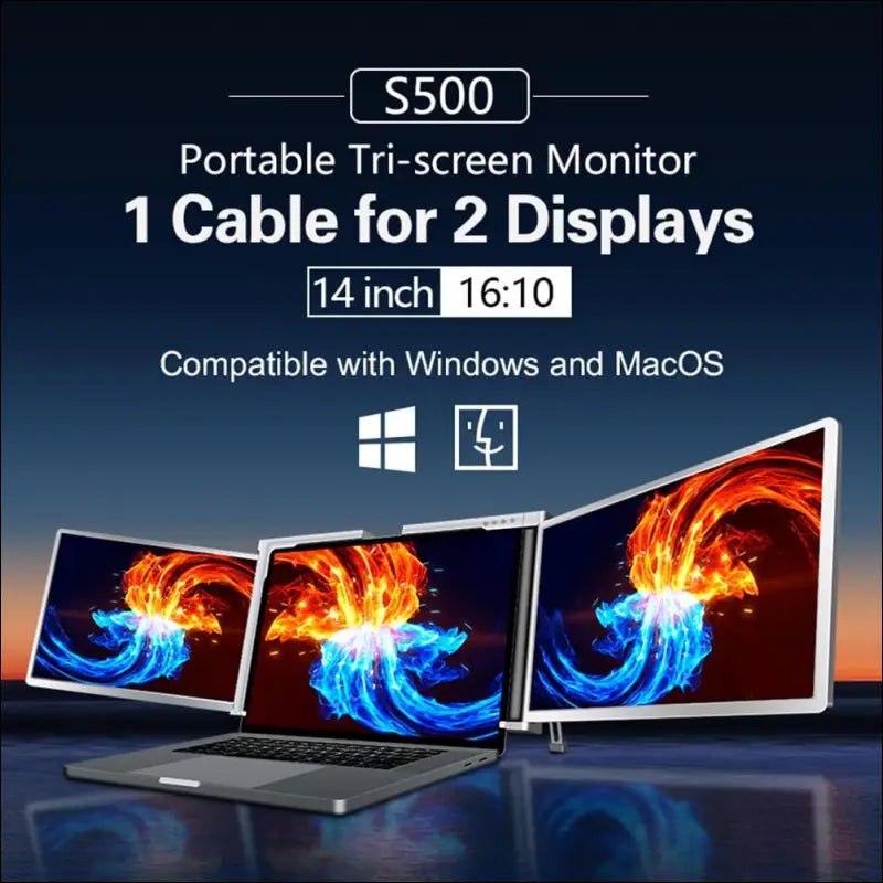 Docooler Monitor Portable Triple Laptop 13.3-15" Full HD 1080p IPS,1 Cable for 3 Monitors,Compatible with 13.3''-17.3'' MacOS Windows Android