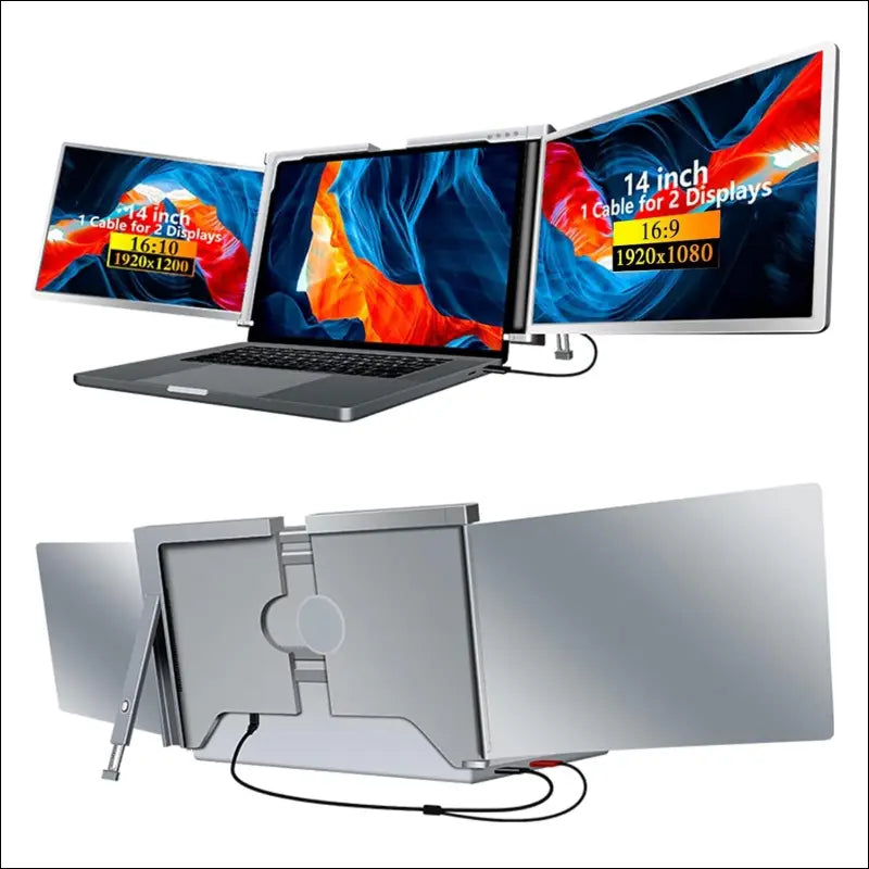Docooler Monitor Portable Triple Laptop 14" Full HD 1080p IPS,1 Cable for 3 Monitors,Compatible with 13.3''-17.3''MacOS Windows Android