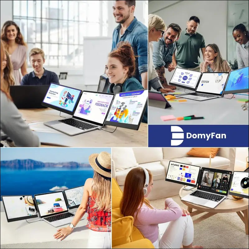 domyfan 14" Laptop Monitor, 1080P FHD Screen Extension for Laptop, HDMI/USB-A/Type-C Plug and Play, Compatible with Windows/Mac/Chrome/Switch/PS5