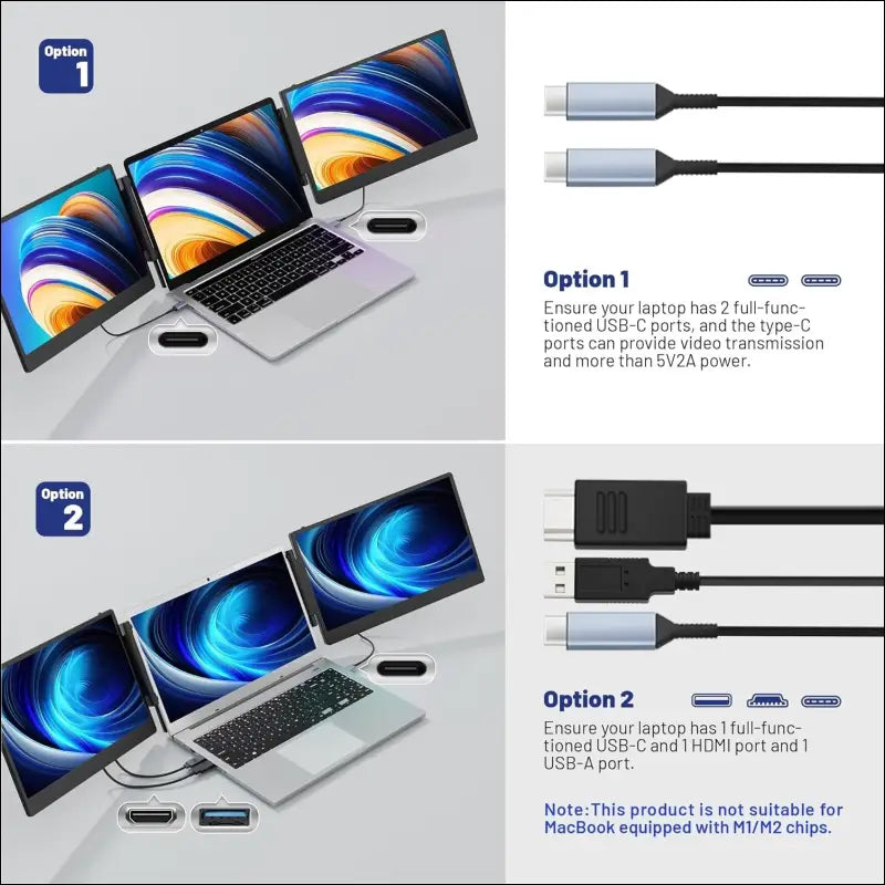 domyfan 14" Laptop Monitor, 1080P FHD Screen Extension for Laptop, HDMI/USB-A/Type-C Plug and Play, Compatible with Windows/Mac/Chrome/Switch/PS5
