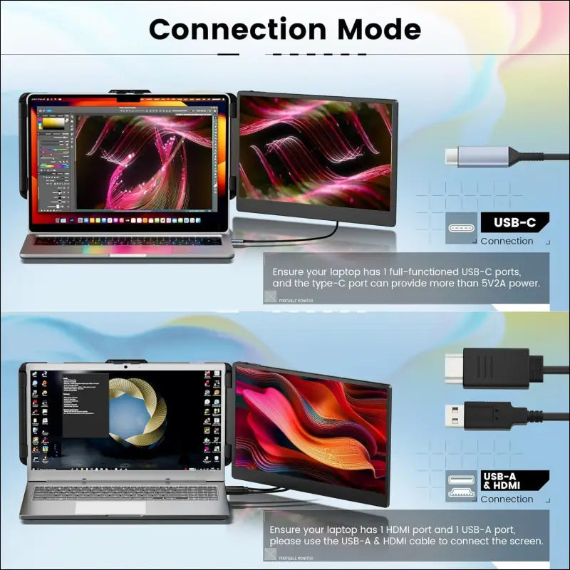 domyfan 14" Laptop Monitor Extender, FHD 1080P IPS Dual Laptop Screen Extender, HDMI/USB-A/Type-C Plug and Play for Windows, Mac, Chrome, Android, Xbox, Switch, PS5, Work with...
