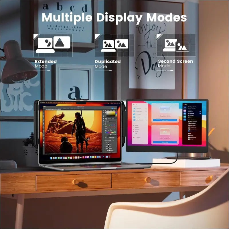 domyfan 14" Laptop Monitor Extender, FHD 1080P IPS Dual Laptop Screen Extender, HDMI/USB-A/Type-C Plug and Play for Windows, Mac, Chrome, Android, Xbox, Switch, PS5, Work with...