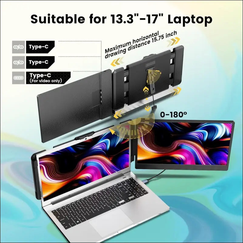 domyfan 14" Laptop Monitor Extender, FHD 1080P IPS Dual Laptop Screen Extender, HDMI/USB-A/Type-C Plug and Play for Windows, Mac, Chrome, Android, Xbox, Switch, PS5, Work with...