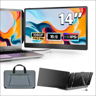 domyfan 14" Laptop Monitor Extender, FHD 1080P IPS Dual Laptop Screen Extender, HDMI/USB-A/Type-C Plug and Play for Windows, Mac, Chrome, Android,