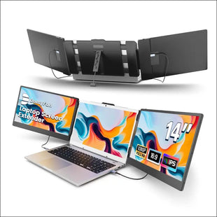 domyfan 14" Laptop Screen Extender, FHD 1080P IPS Triple Portable Monitor for Laptop, HDMI/USB-A/Type-C Plug and Play for Windows, Mac, Android,